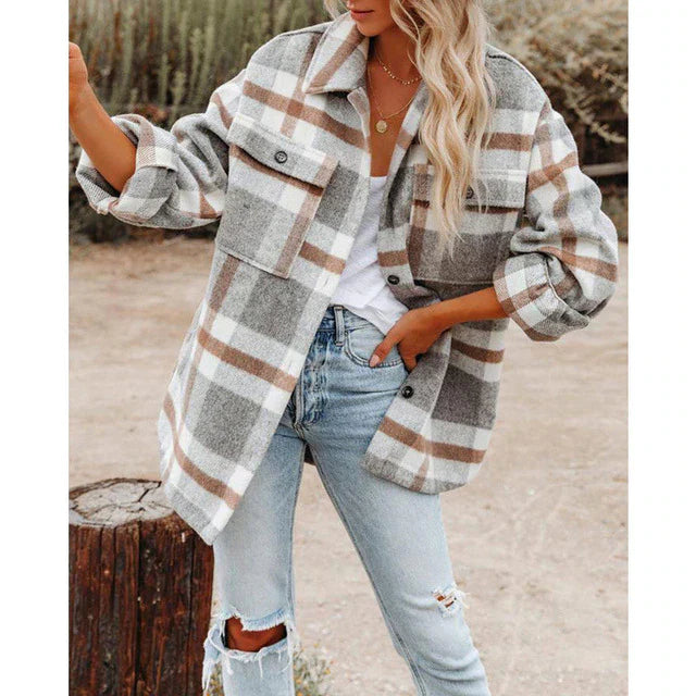 Tin | Damen Klassische Plaid Jacke | Übergröße