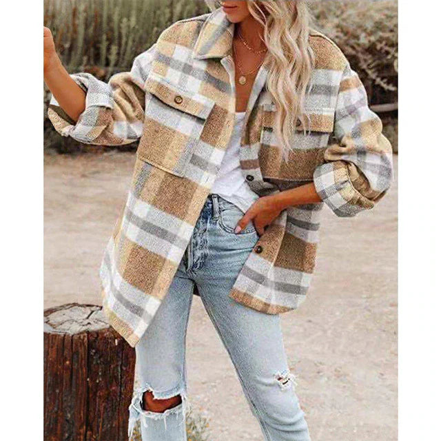 Tin | Damen Klassische Plaid Jacke | Übergröße