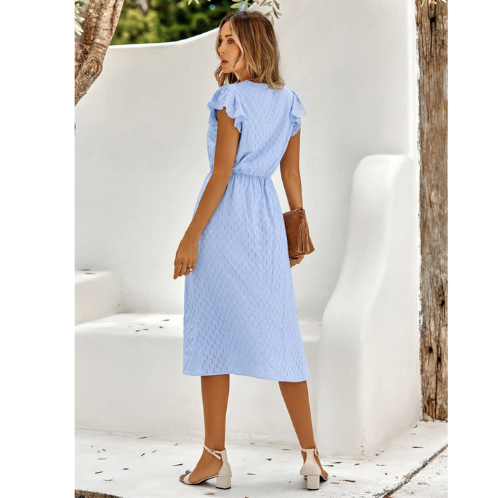 Kurzärmliges Sommerkleid Mit Rüschen | Midi