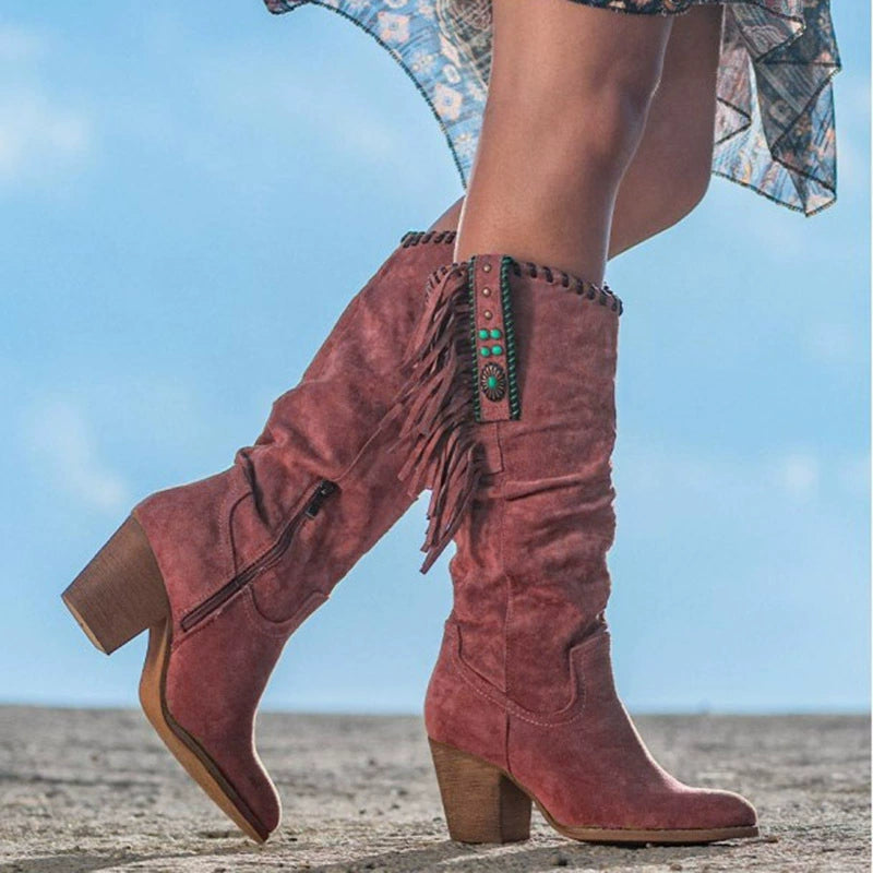 Boho Western Cowboystiefel für Damen | Wadenlang