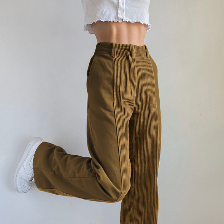 Damen Trendige Hoch Tailliert Cordhose | Weites Bein