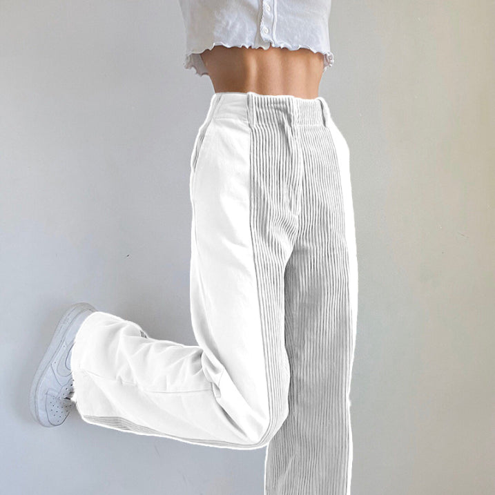 Damen Trendige Hoch Tailliert Cordhose | Weites Bein