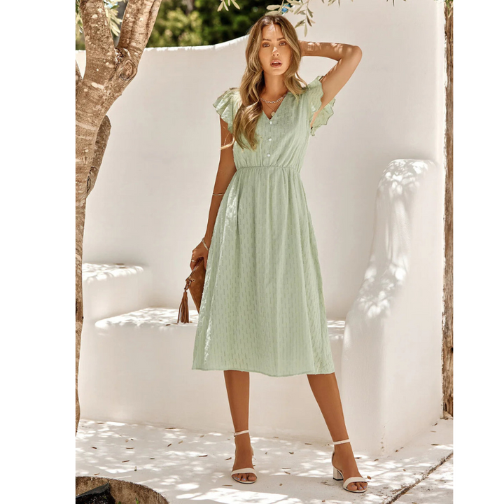 Kurzärmliges Sommerkleid Mit Rüschen | Midi