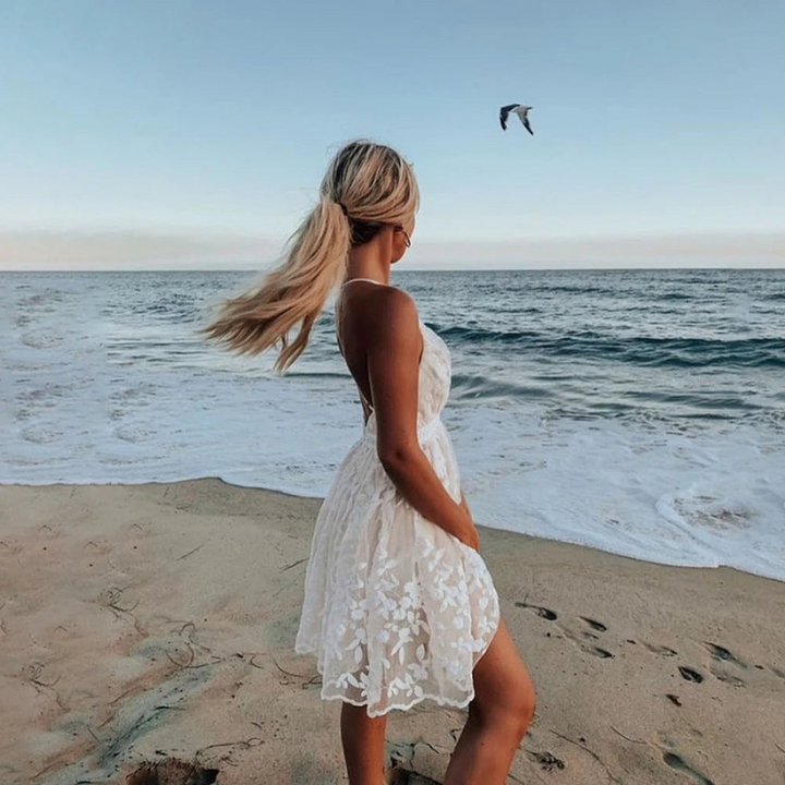 Damen Strandkleid Mit Blumenstickerei | Mini