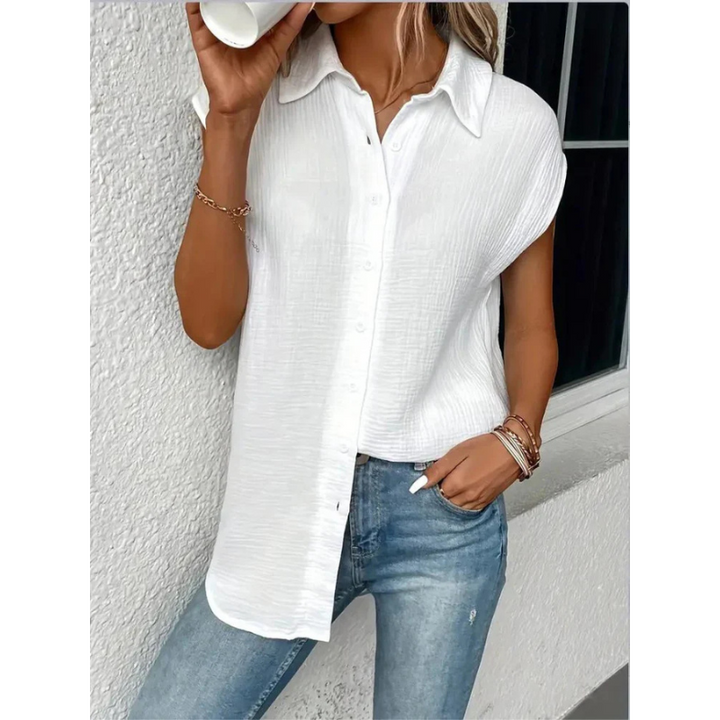 Strukturiertes Button Down Hemd Für Damen | Kurzarm