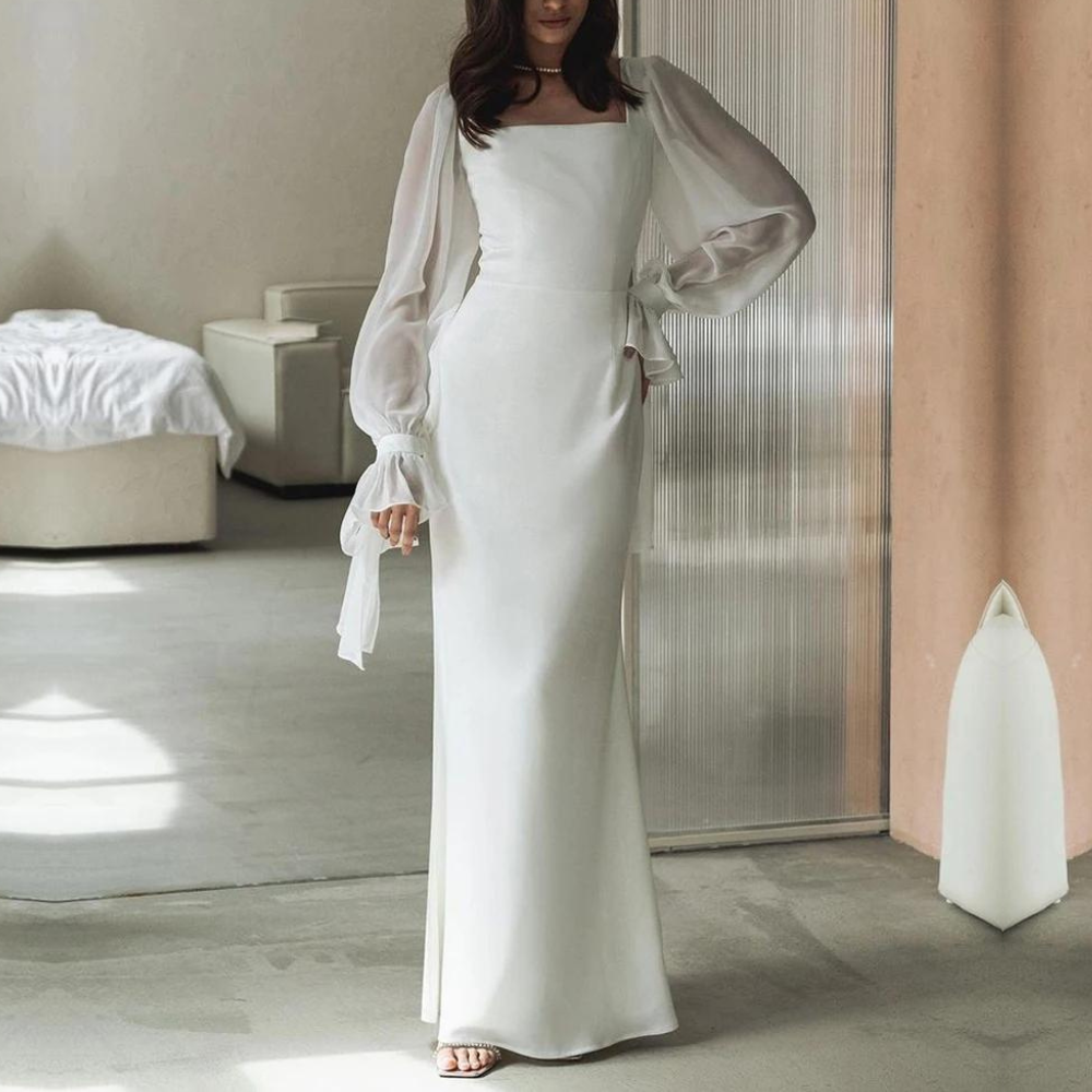 Elegantes Langarm Hochzeitsgastkleid Für Damen | Maxi