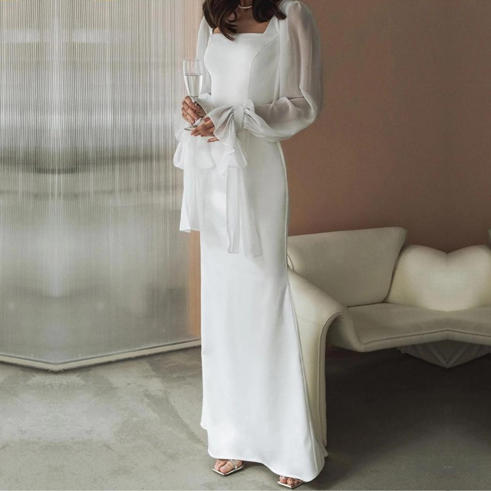 Elegantes Langarm Hochzeitsgastkleid Für Damen | Maxi