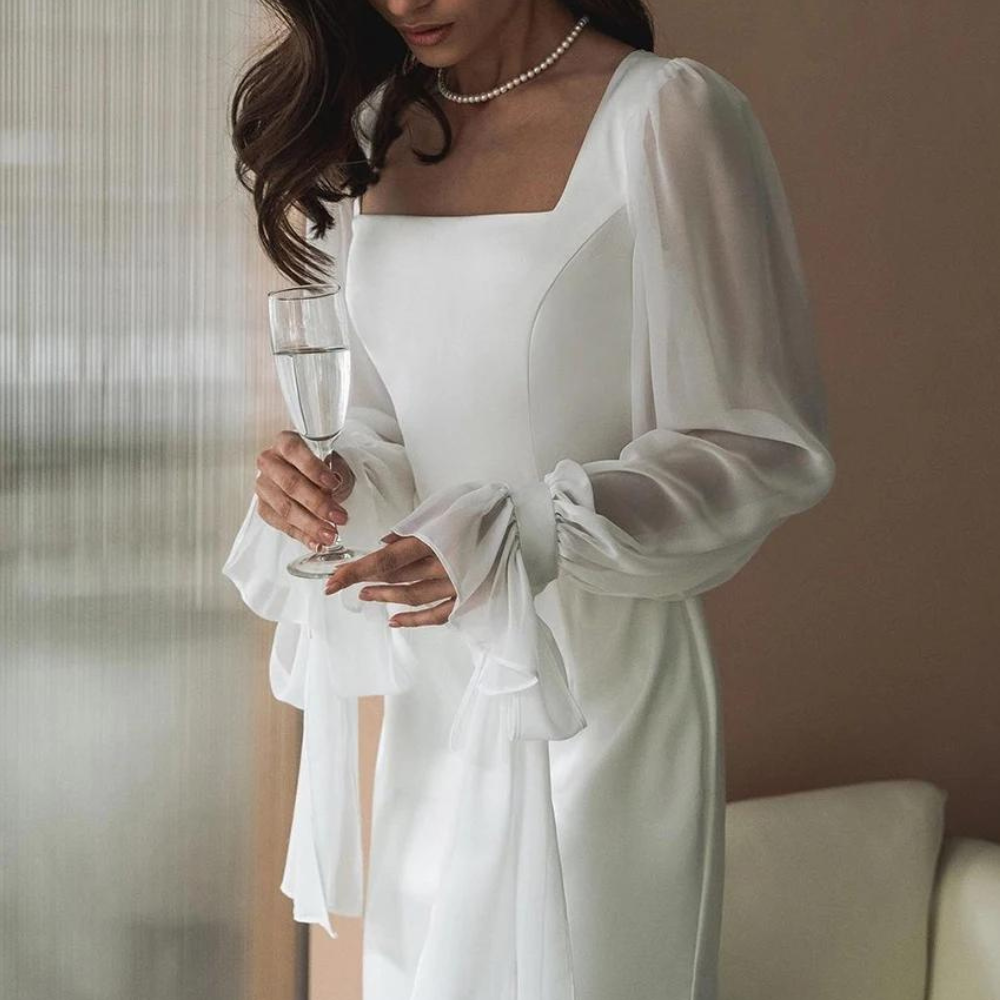 Elegantes Langarm Hochzeitsgastkleid Für Damen | Maxi
