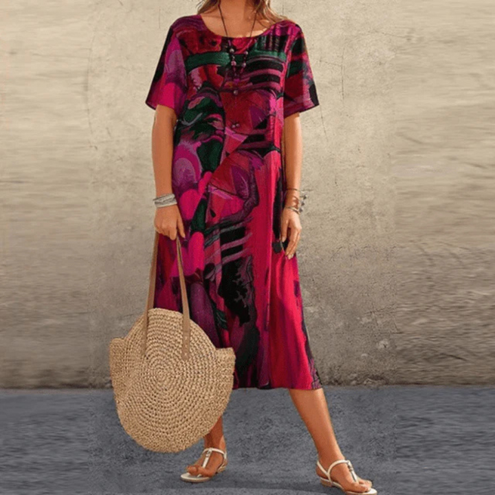 Bequemes Bedrucktes Sommerkleid Für Damen | Midi