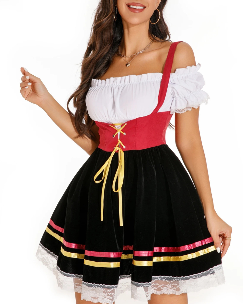 Damen Schulterfrei Dirndl Kleid | Mini