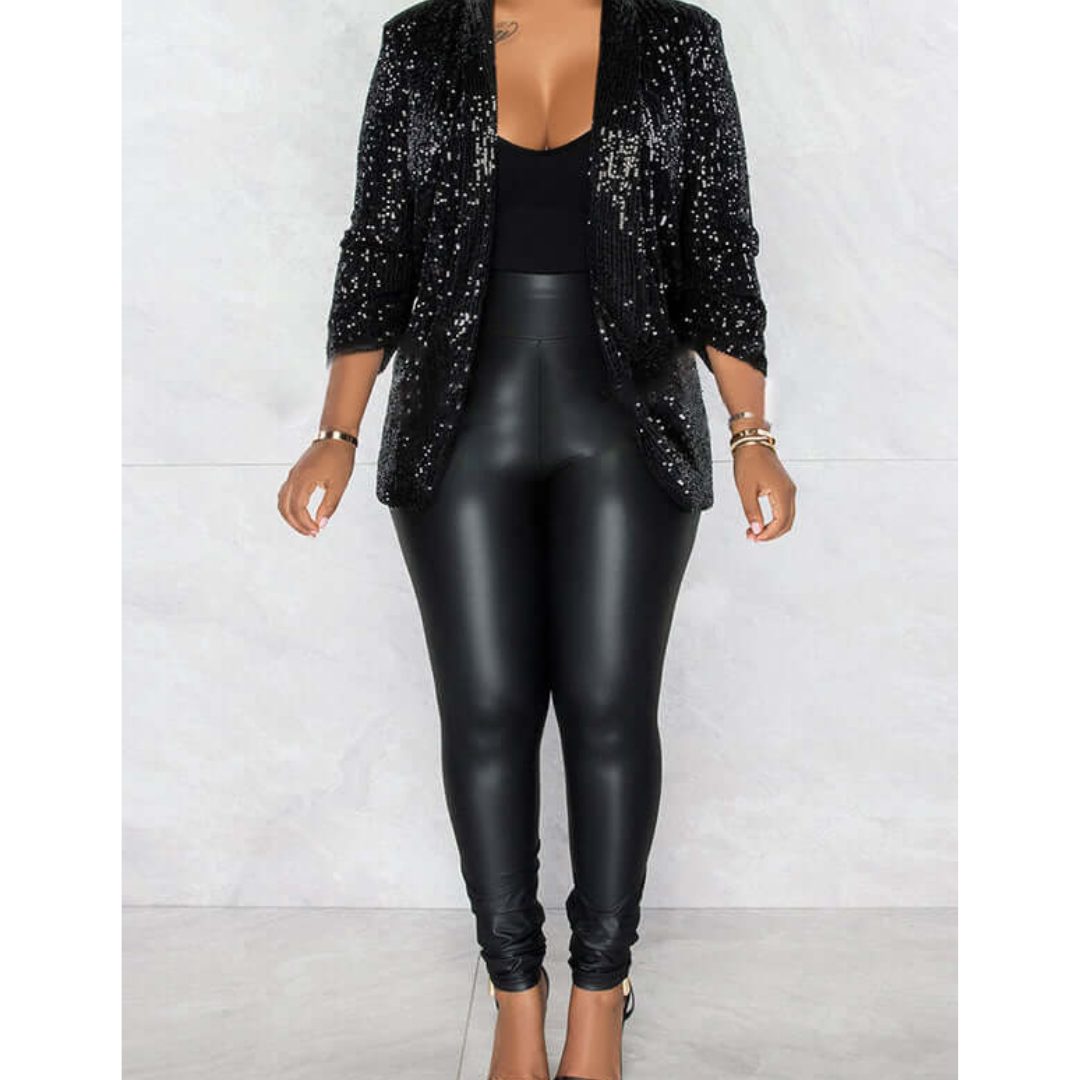 Damen Glänzender Party Blazer Mantel | Pailletten