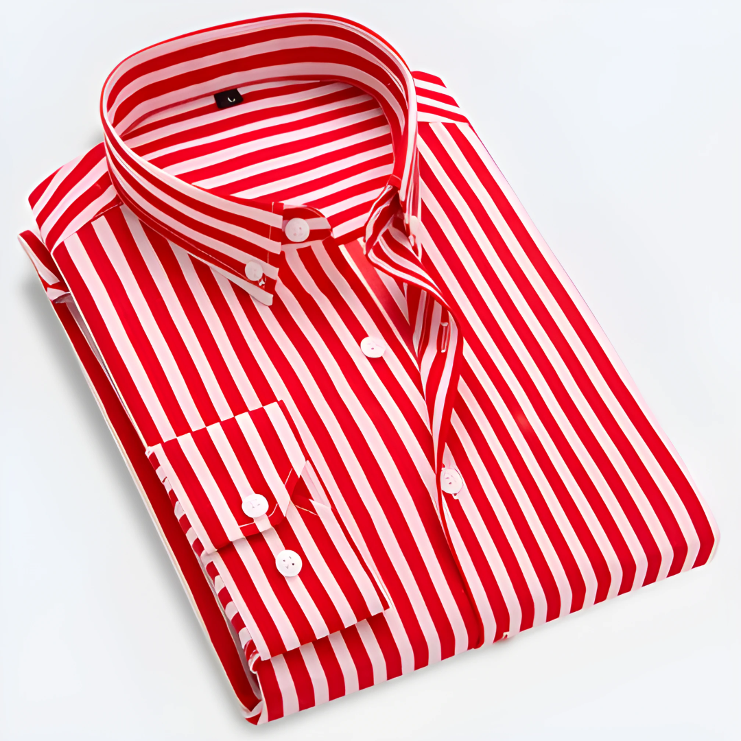 Herren Klassisches Langarm Gestreiftes Kragen Hemd | Button Down