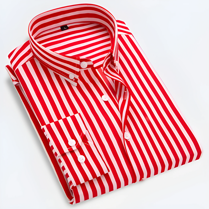 Herren Klassisches Langarm Gestreiftes Kragen Hemd | Button Down
