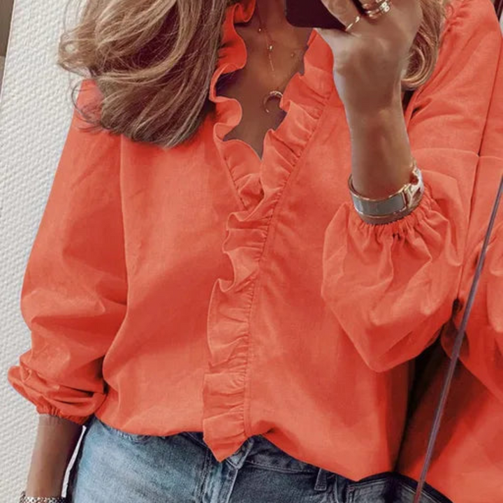 Elegante Rüschenbluse Mit V Ausschnitt Für Damen | Chic