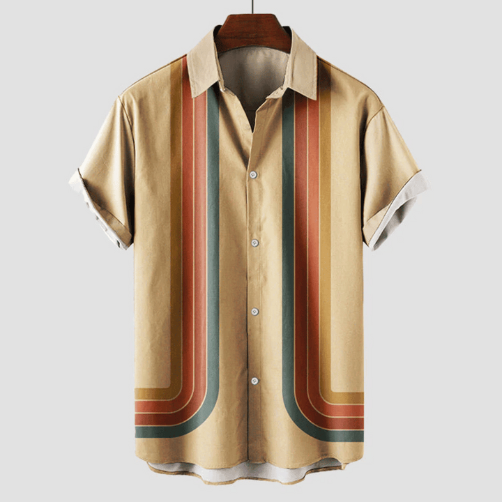 Herren Retro Gestreiftes Kurzarm Hemd | Lässig