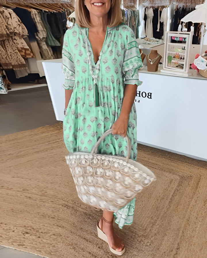 Damen V Ausschnitt Kleid Im Boho-stil Mit Blumenmuster | Maxi