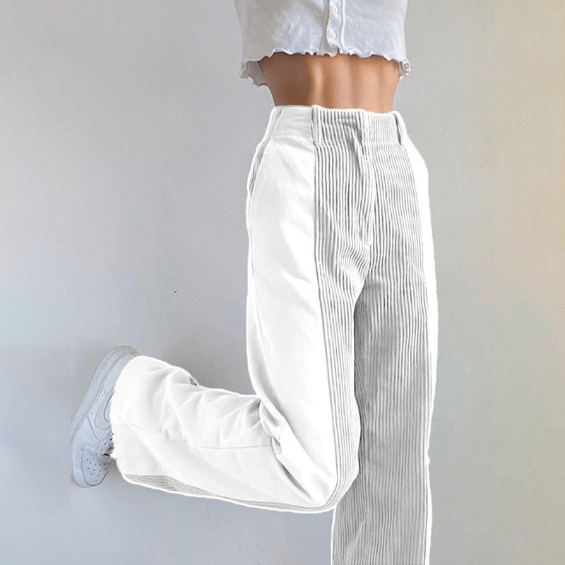 Damen Trendige Hoch Tailliert Cordhose | Weites Bein