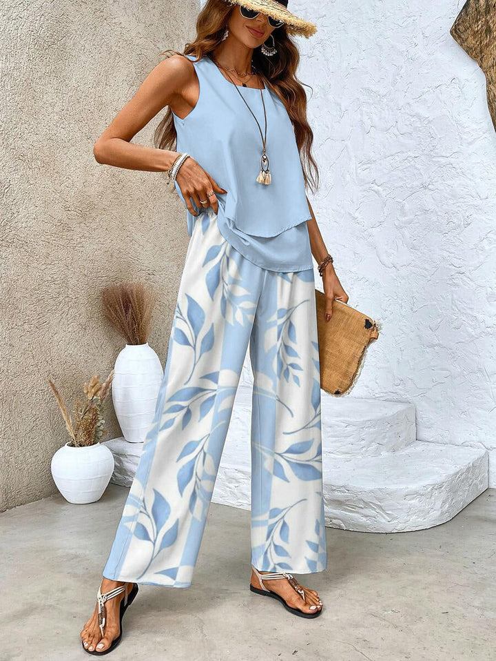 Zweiteiliges Ärmelloses Damenoberteil Und Gerade Geschnittene Hose | Chic