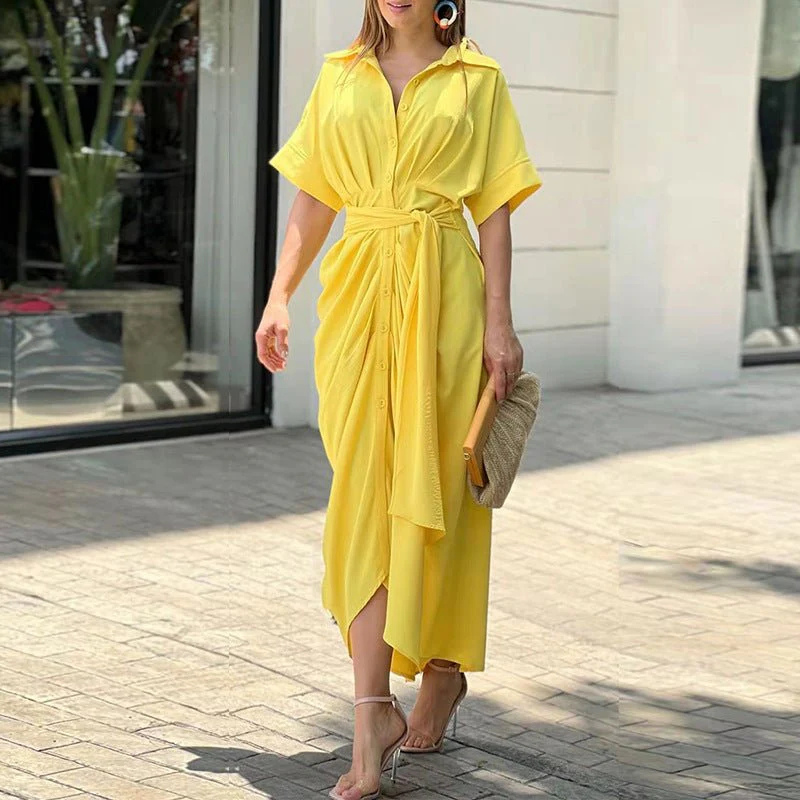 Damen Hemdblusenkleid Mit Knopfleiste Und Gürtel | Midi