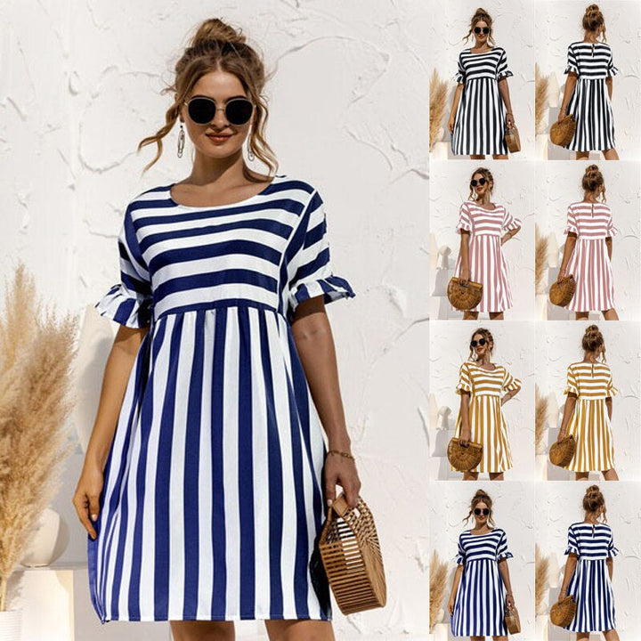 Sommerkleid Mit Rundhalsausschnitt Und Streifen Für Damen | Mini