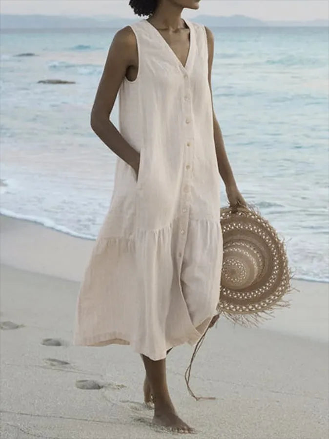 Sommerkleid Mit Knopfleiste Für Damen | Midi