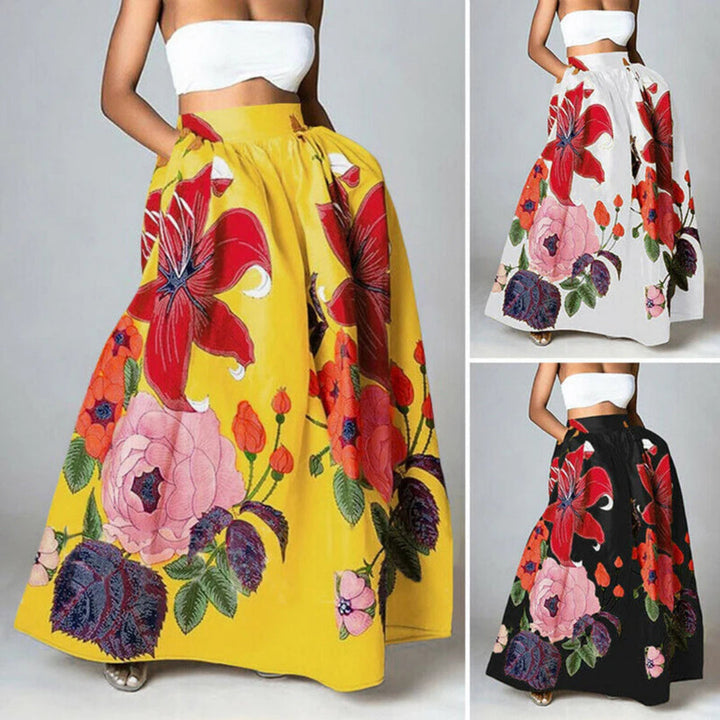 Damen Blumen Print Hochtaillierter Stylischer Rock | Maxi