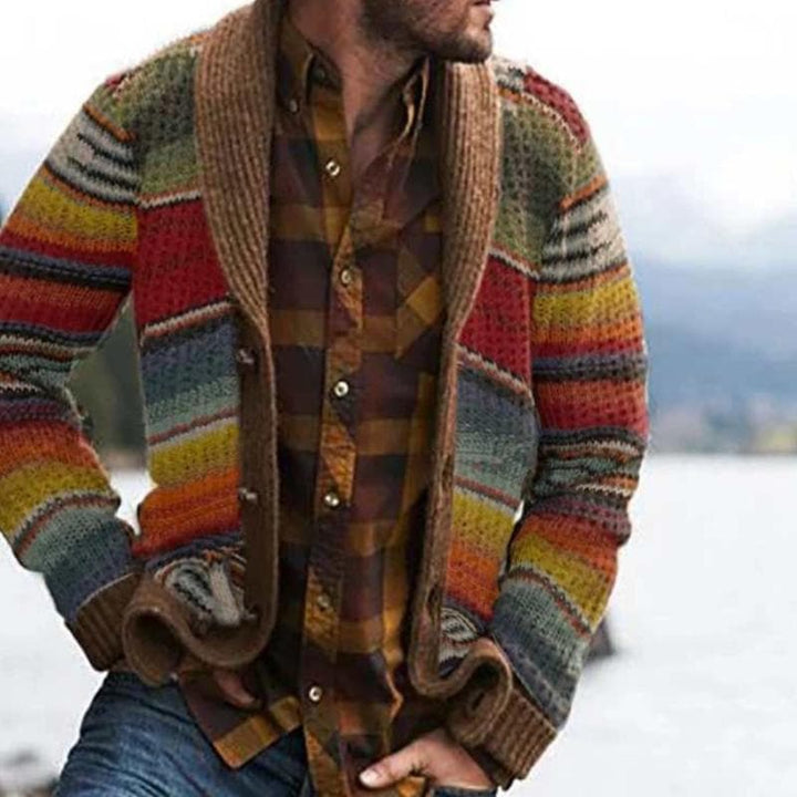 Mehrfarbige Wärmere Strickjacke Für Herren | Gestrickt