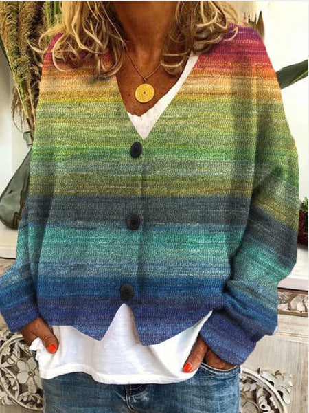 Mehrfarbiger Strickjacke mit Knopfleiste Für Damen | Warm