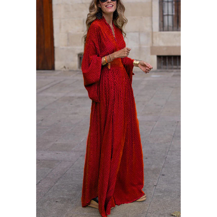 Gemustertes V Ausschnitt Kleid Für Damen | Maxi