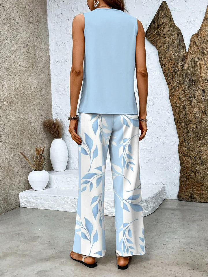 Zweiteiliges Ärmelloses Damenoberteil Und Gerade Geschnittene Hose | Chic