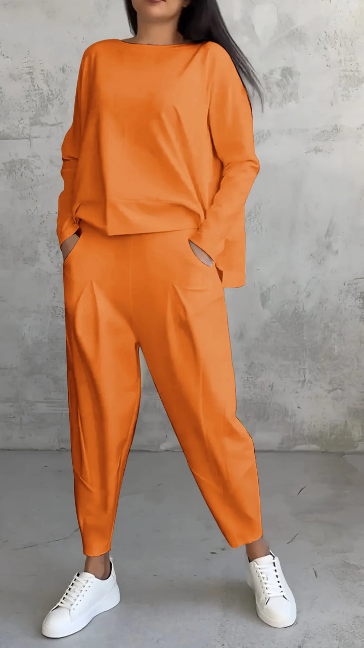 Alessandra | Damen Lässiges Langarm Oberteil Und Harem Hose Satz | Zweiteilig