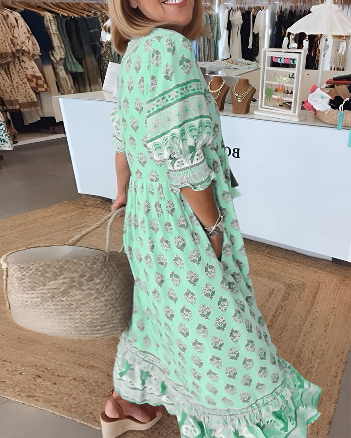 Damen V Ausschnitt Kleid Im Boho-stil Mit Blumenmuster | Maxi