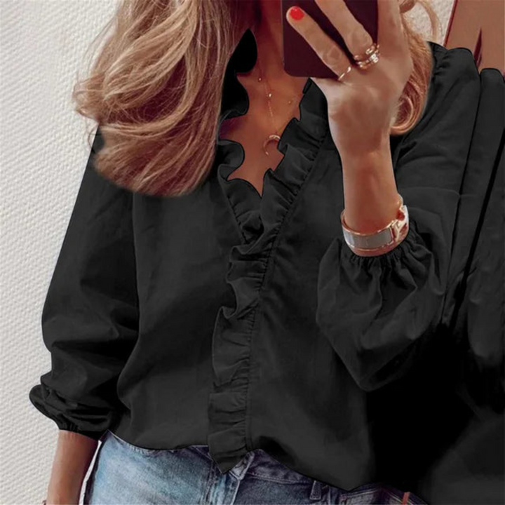 Elegante Rüschenbluse Mit V Ausschnitt Für Damen | Chic