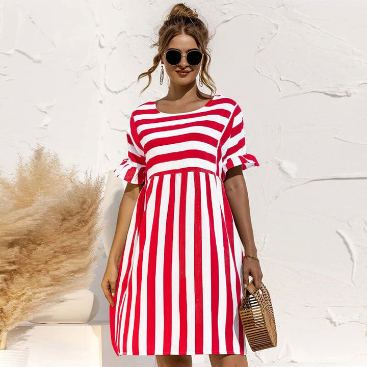 Sommerkleid Mit Rundhalsausschnitt Und Streifen Für Damen | Mini