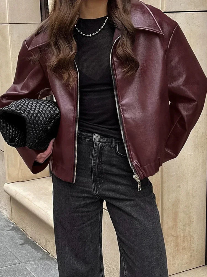 Damen Weinlese Rote Jacke | Mit Reißverschluss