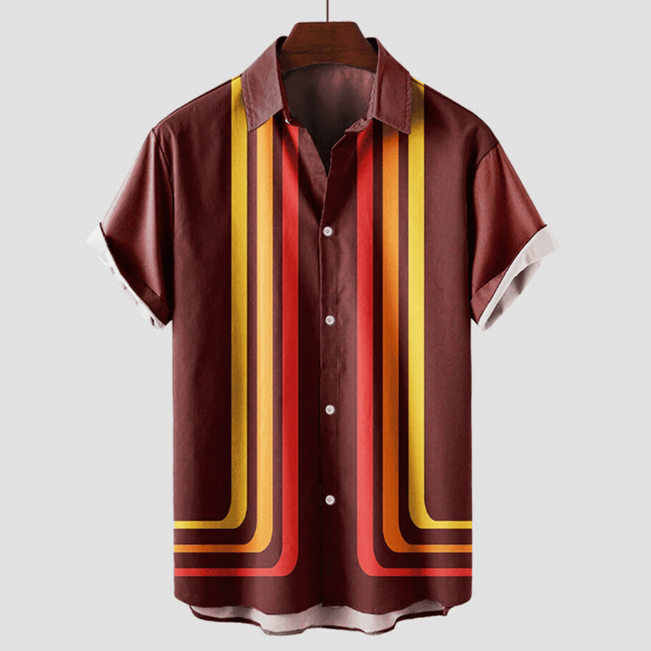 Herren Retro Gestreiftes Kurzarm Hemd | Lässig