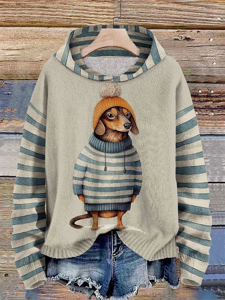 Willai |  Damen Lässiges Hund Drucken Kapuzenpulli | Warme
