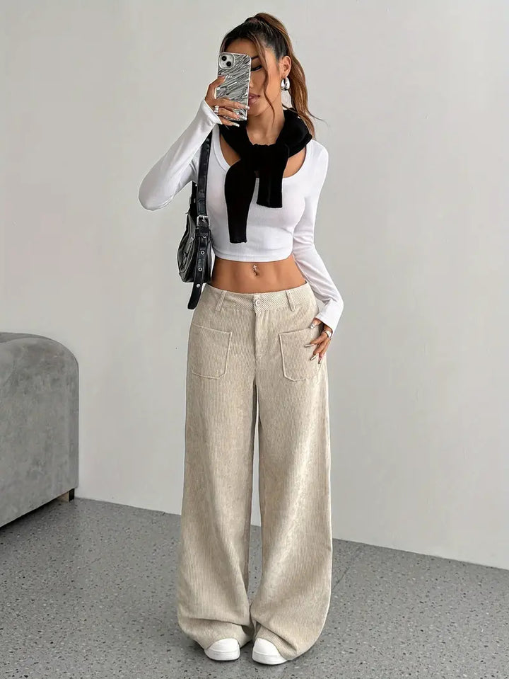 Damen Hoch Tailliert Cordhose | Weitem Bein