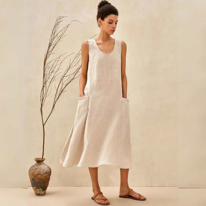 Sommerkleid mit Rundhalsausschnitt für Damen | Midi