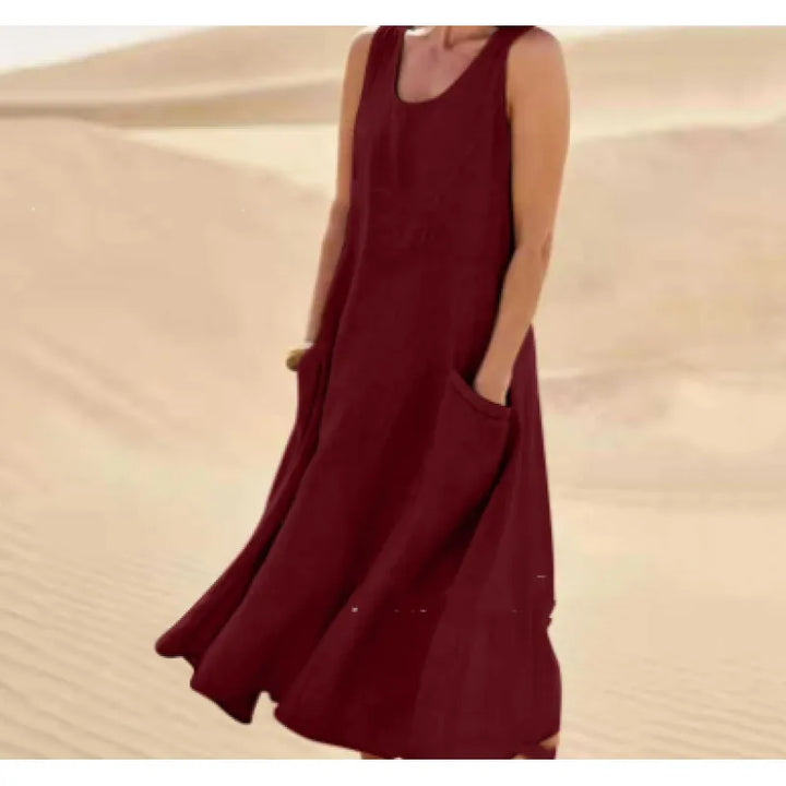 Sommerkleid mit Rundhalsausschnitt für Damen | Midi