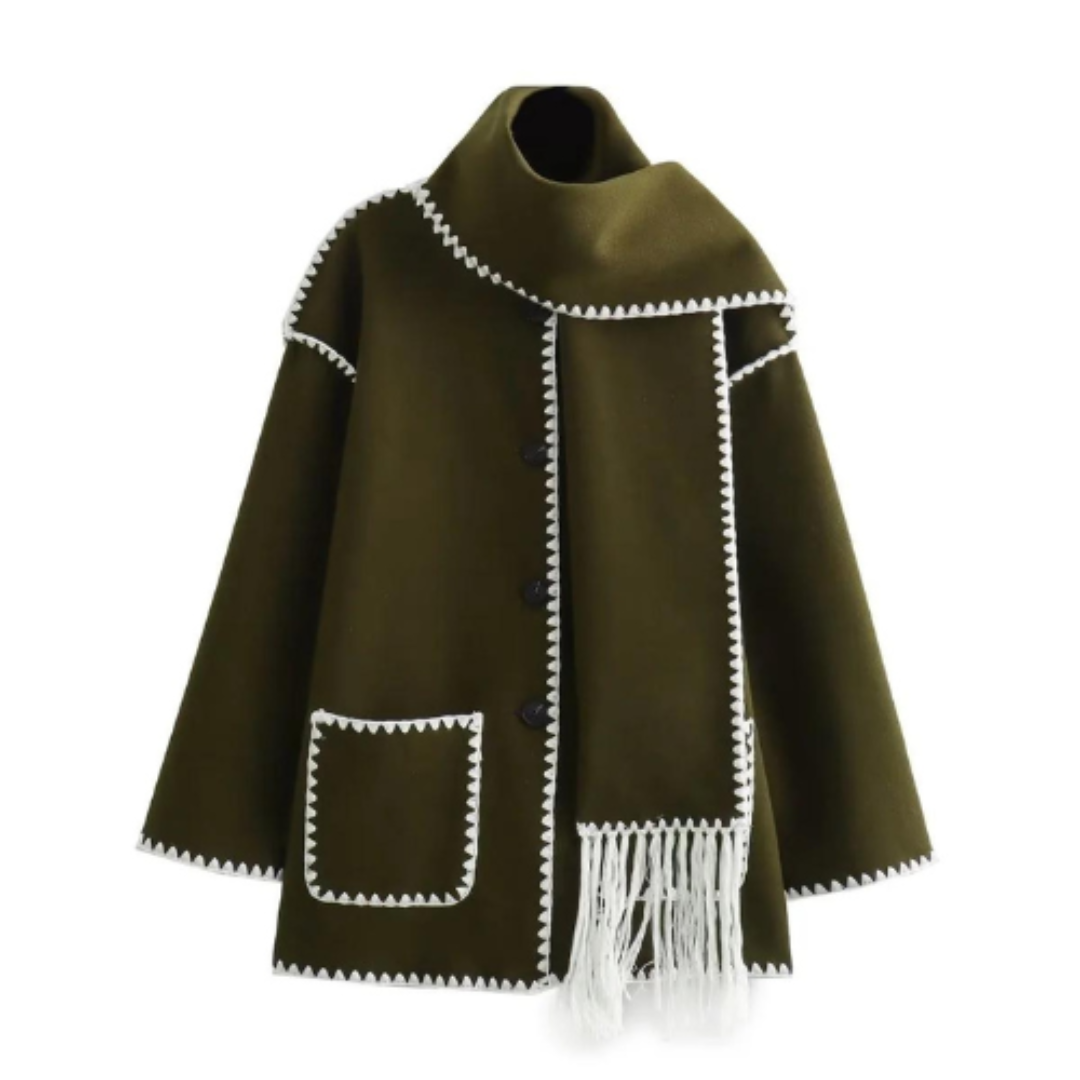 Damen Warmer Lockerer Wickelkragen Mantel | Winter