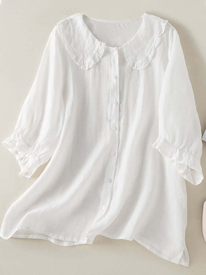 Damen Lässiges Rüschenkragen Hemd | Button-Down
