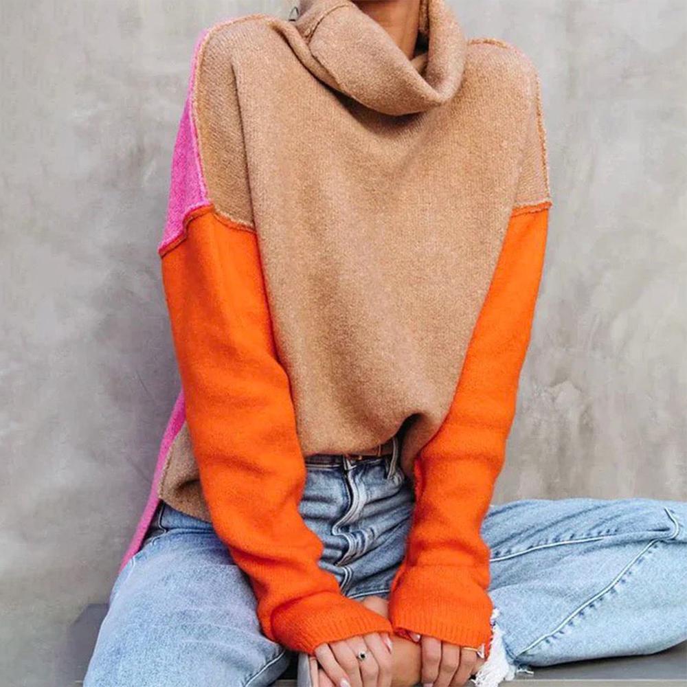 Damen Farbblock Rollkragenpullover | Gemütlich