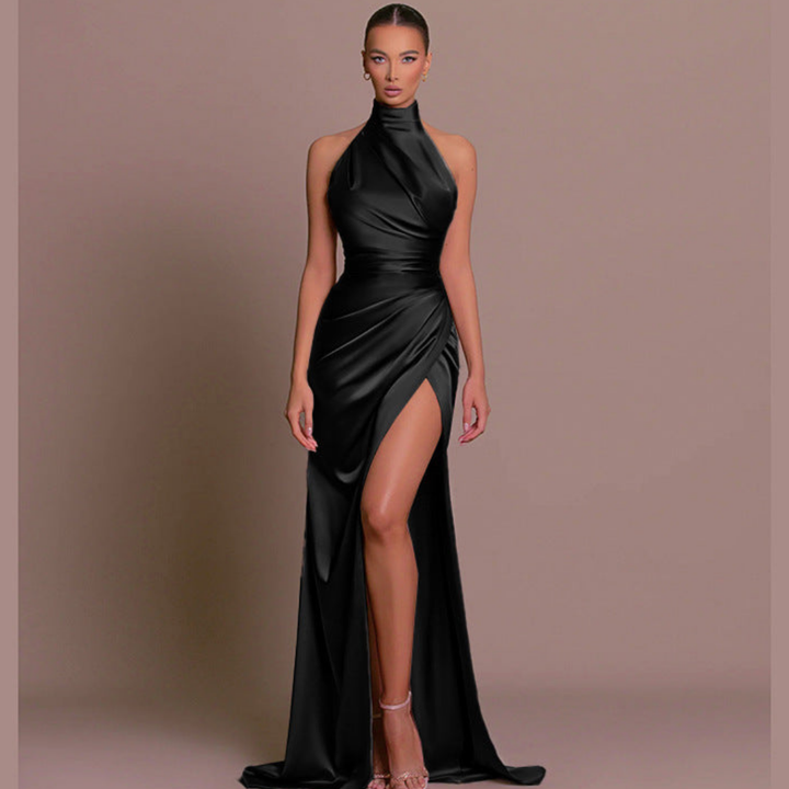 Damen High-Neck Formelles Schlitz Kleid Abendkleid | Maxi