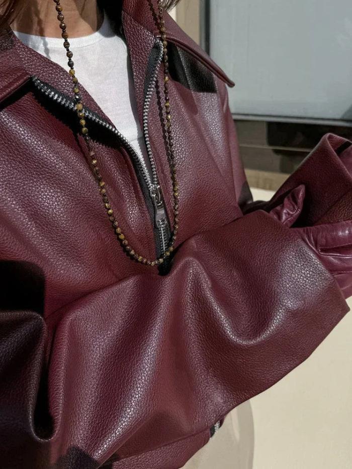 Damen Weinlese Rote Jacke | Mit Reißverschluss