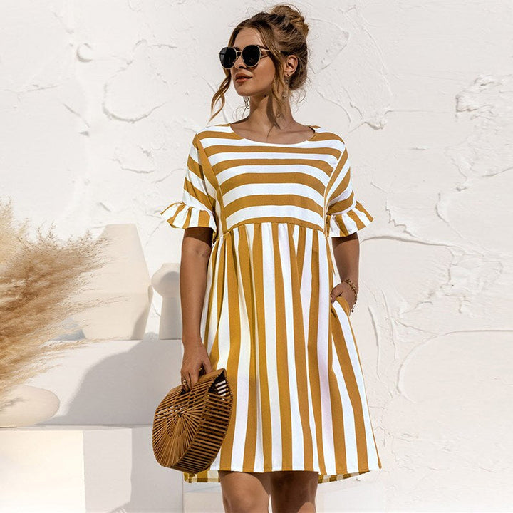 Sommerkleid Mit Rundhalsausschnitt Und Streifen Für Damen | Mini