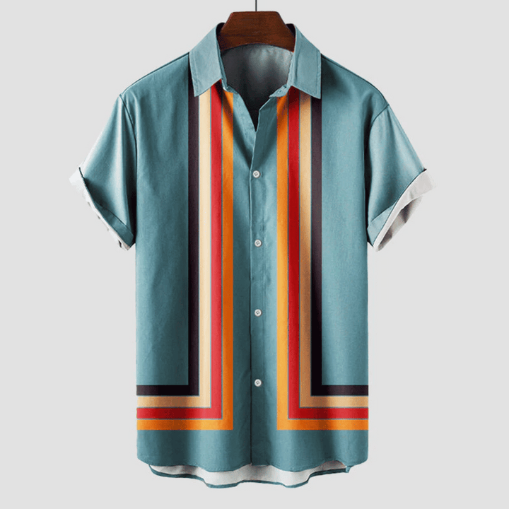 Herren Retro Gestreiftes Kurzarm Hemd | Lässig