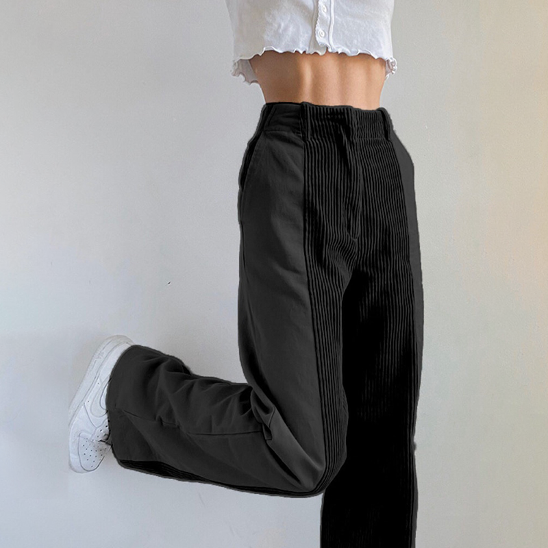 Damen Trendige Hoch Tailliert Cordhose | Weites Bein