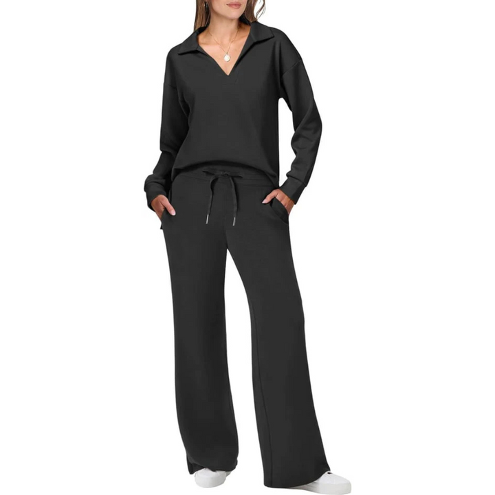 Zweiteiliges Damen Set Mit V-ausschnitt Und Lockerer Hose | Schick