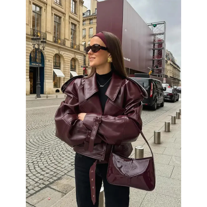 Damen Oversized Statement Cropped Jacke | Gürtel Design